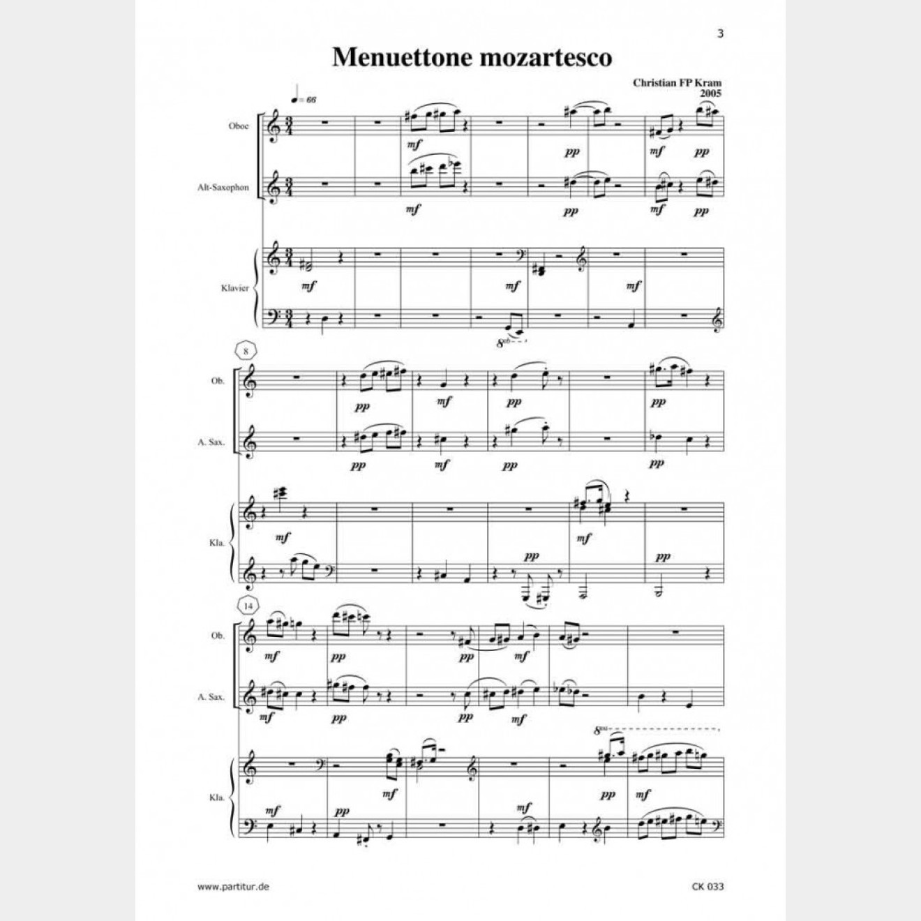 Menuettone mozartesco, 10`30`` (Partitur und Stimmen)