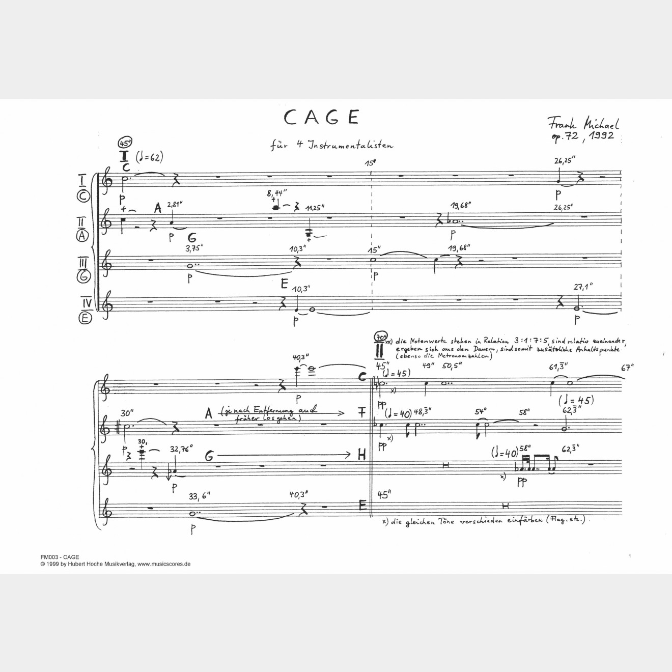 CAGE op. 72, 4' (Partitur und Stimmen)