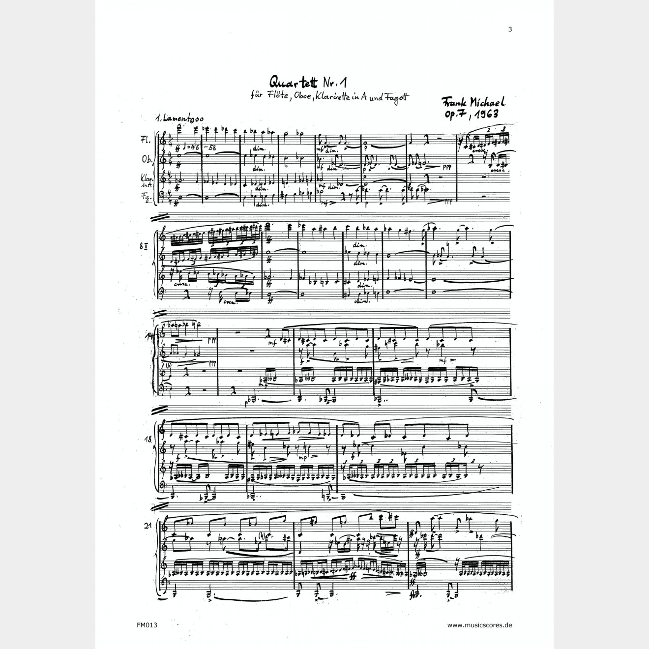 Bläserquartett Nr 1 op.7, 22' (Partitur und Stimmen)