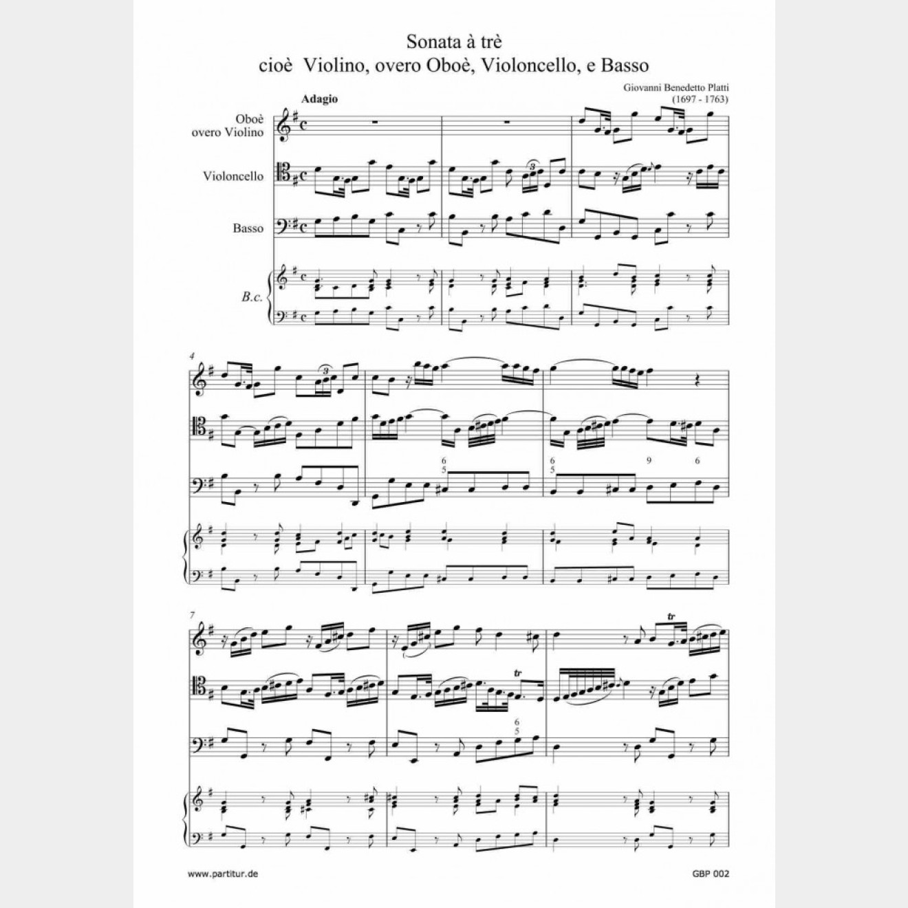 Sonata à trè cioè Violino overo Oboè, Violoncello è Basso (G-Dur, WD 676)