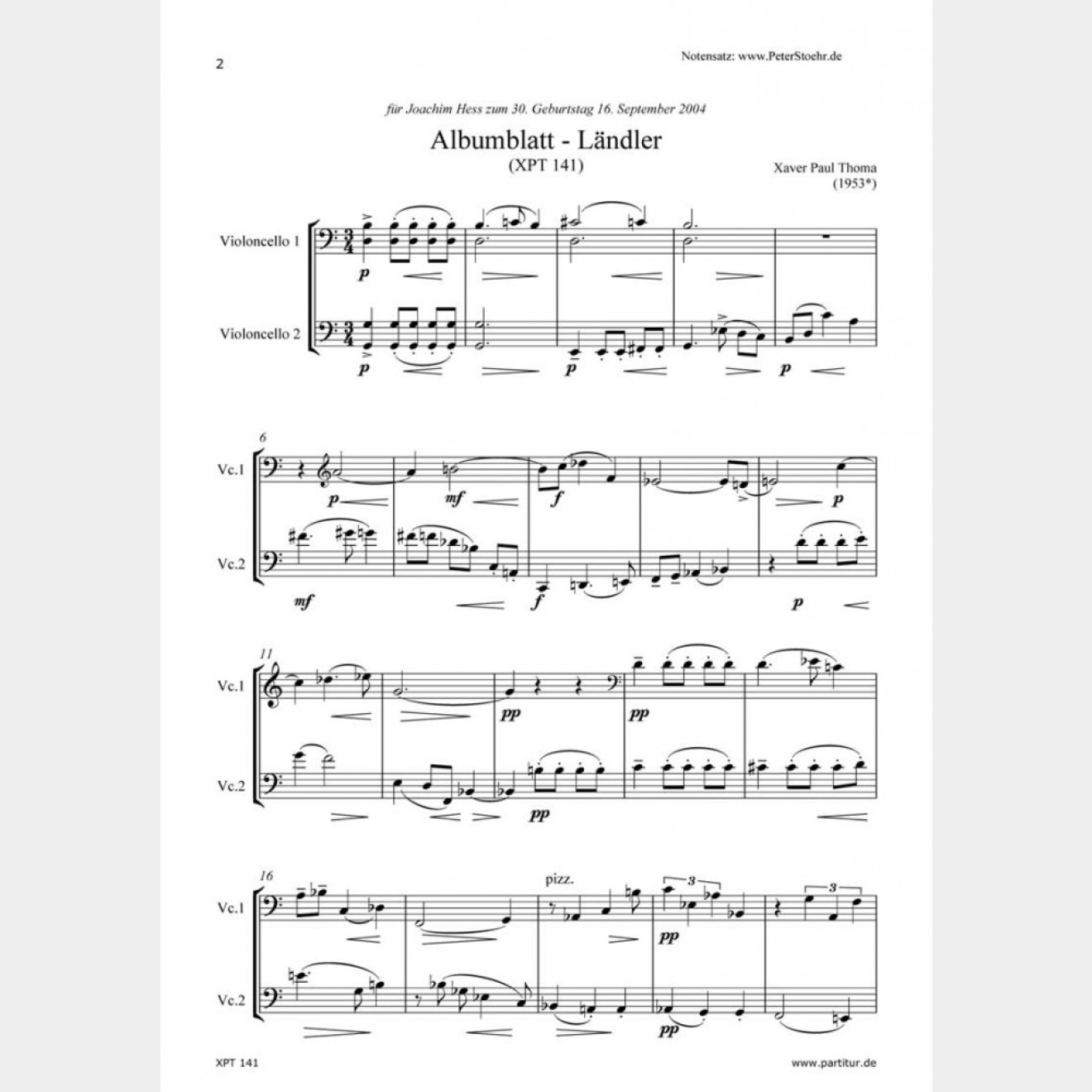 Albumblatt - Ländler für zwei Violoncelli (Spielpartitur und Stimme), 3`