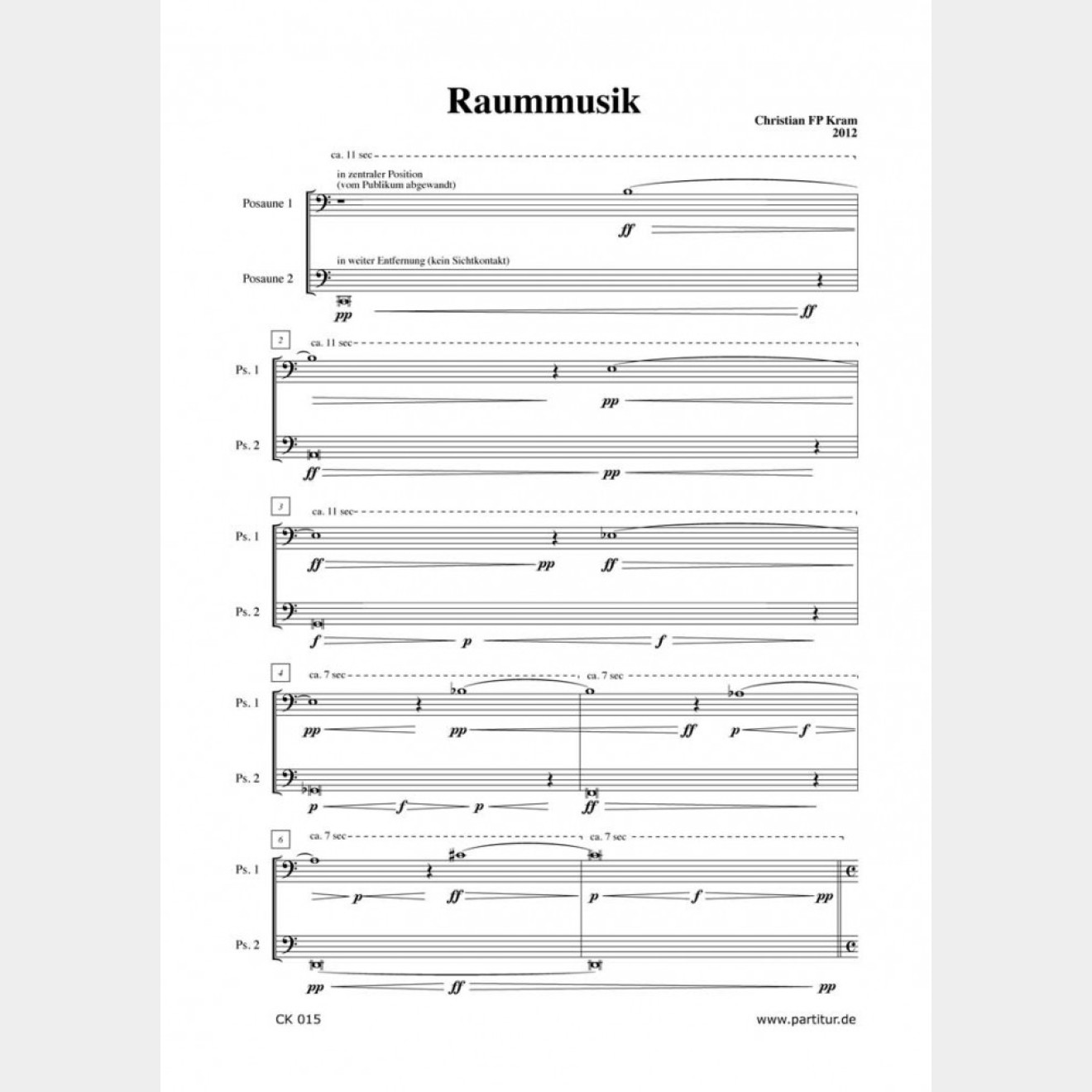 Raummusik for two trombones, 10` (Score)
