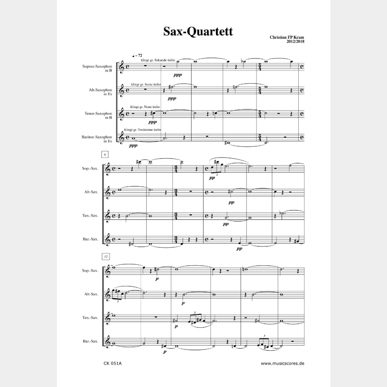 Sax-Quartett (Partitur und Stimmen)