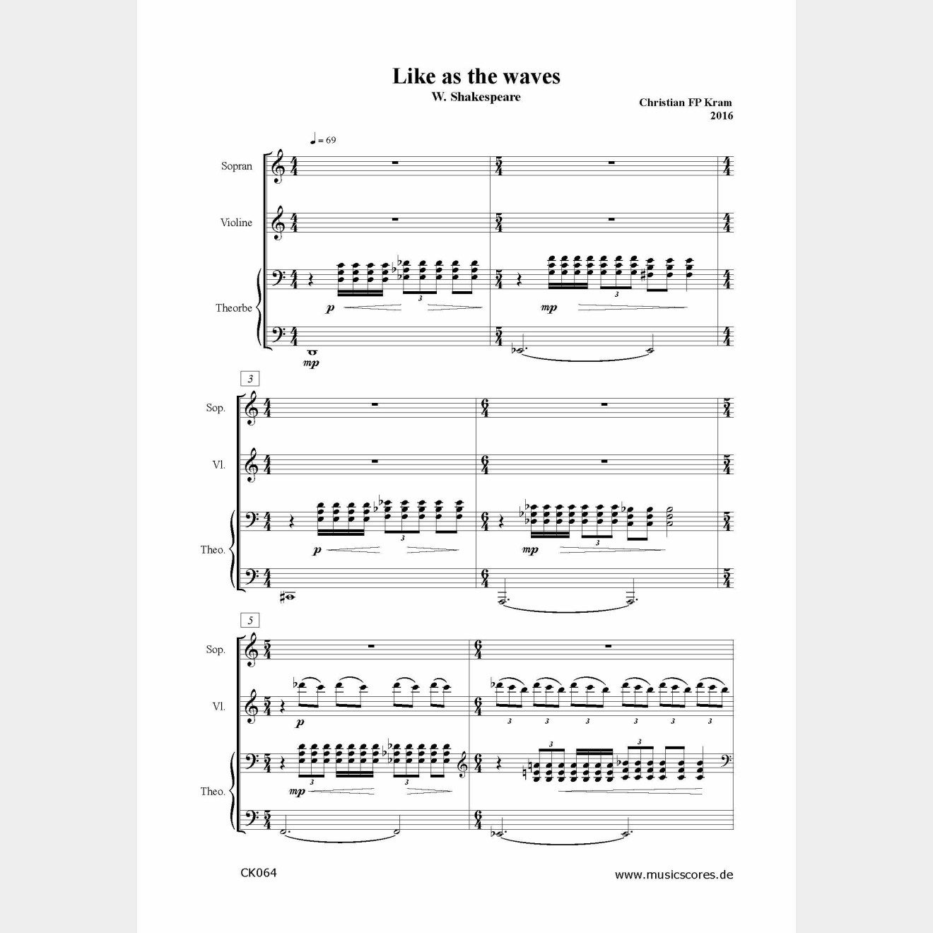 Like as waves (score and parts), 8'