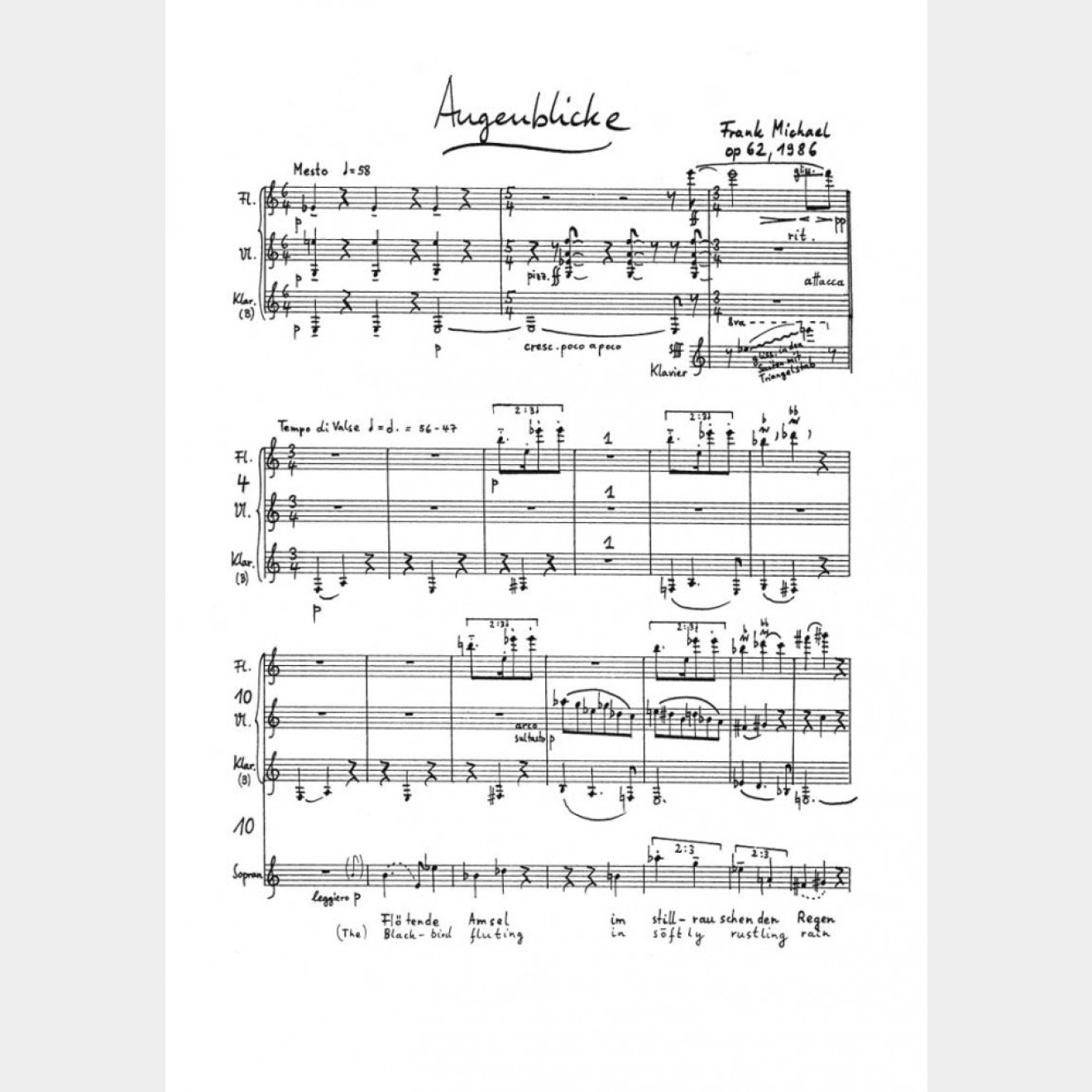 Augenblicke, 14` (Score and Parts)