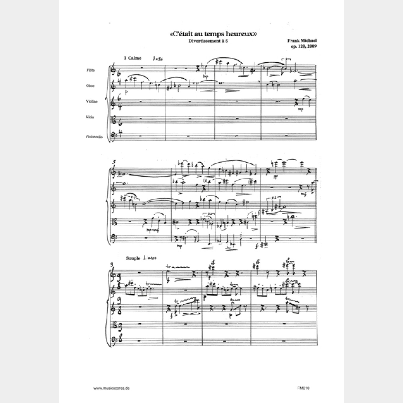 C' était au temps heureux, op. 120, 16' (Score and Parts)
