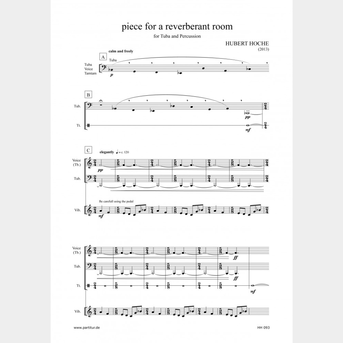 piece for a reverberant room, 7` (Score and Parts)