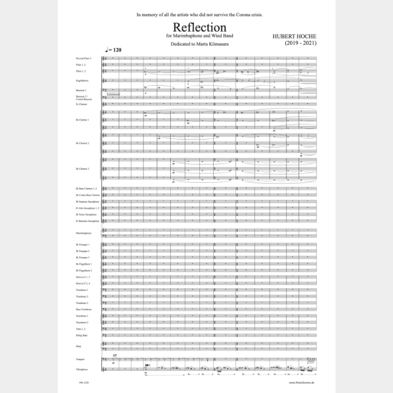 Reflection (concert for marimba and wind band), 14`