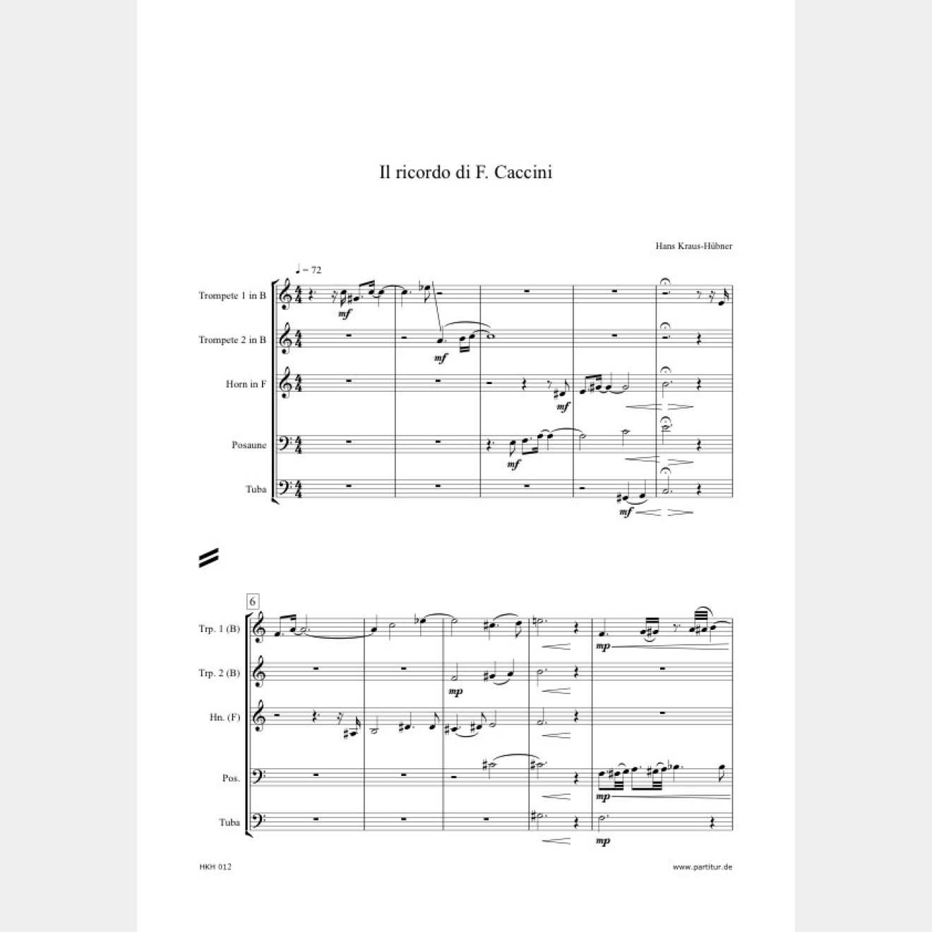 Il ricordo di F. Caccini, 7', (score and parts)