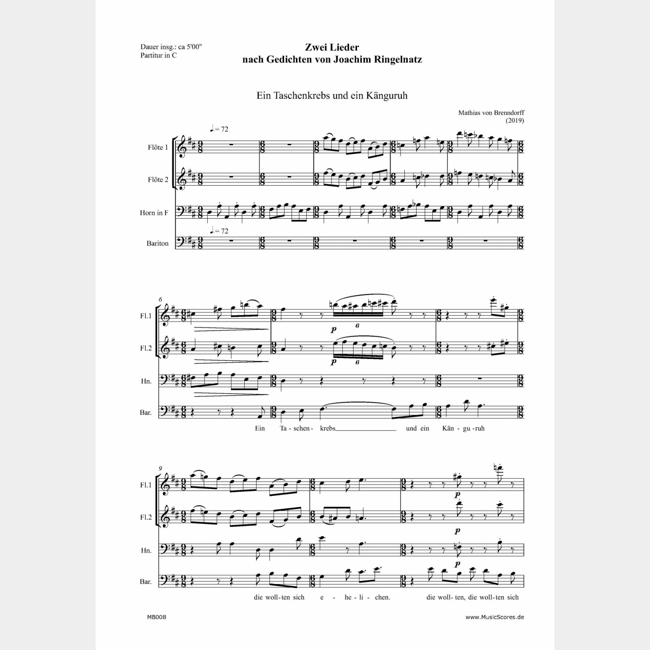 Zwei Lieder nach Gedichten von Joachim Ringelnatz, (Partitur und Stimmen), 6'