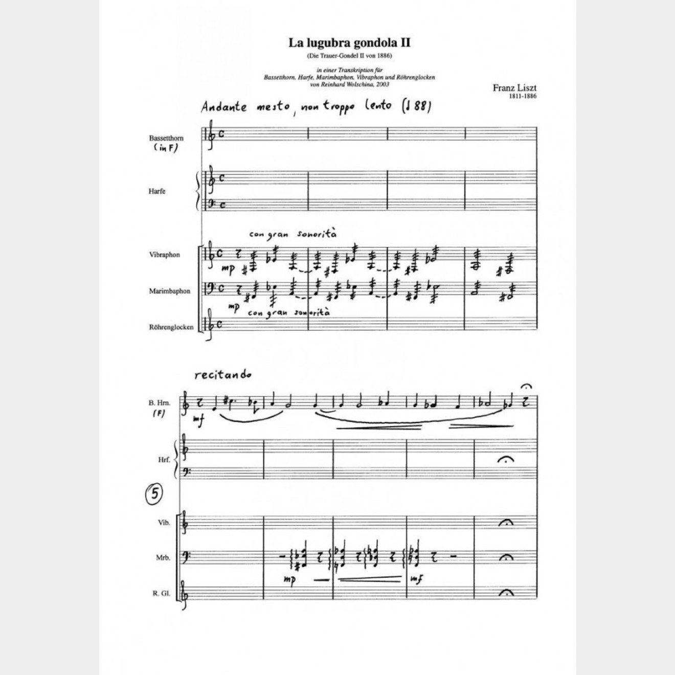 La lugubra gondula II-Die Trauer-Gondel II (Score and Parts), 8`