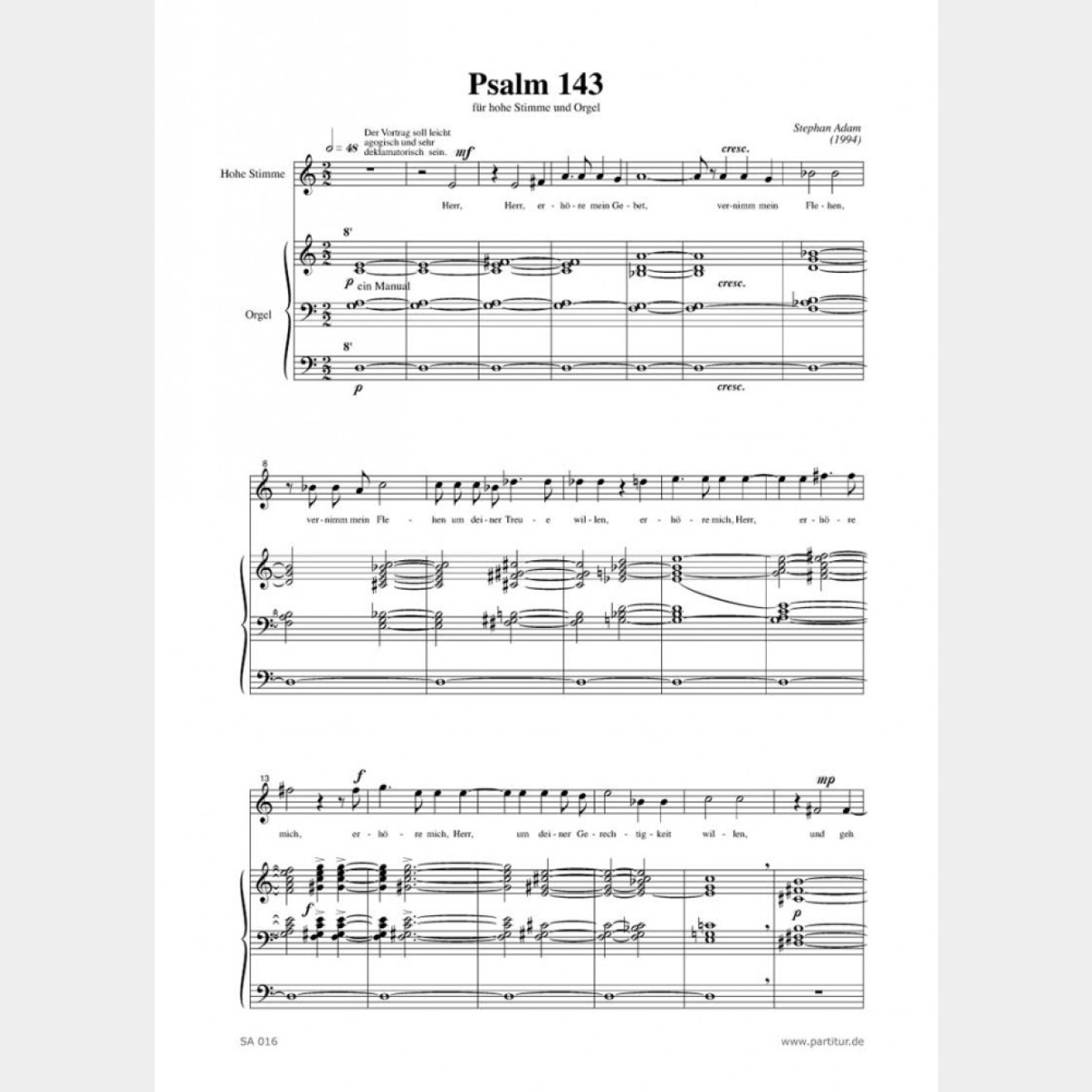 Psalm 143, 7` (Score and Part)