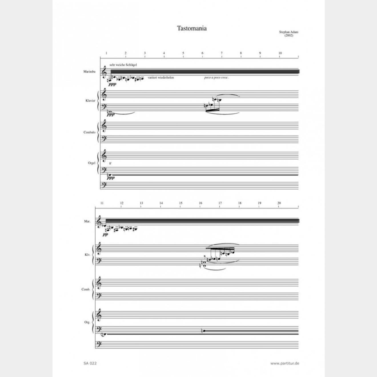 Tastomania, 12` (Score and Parts)
