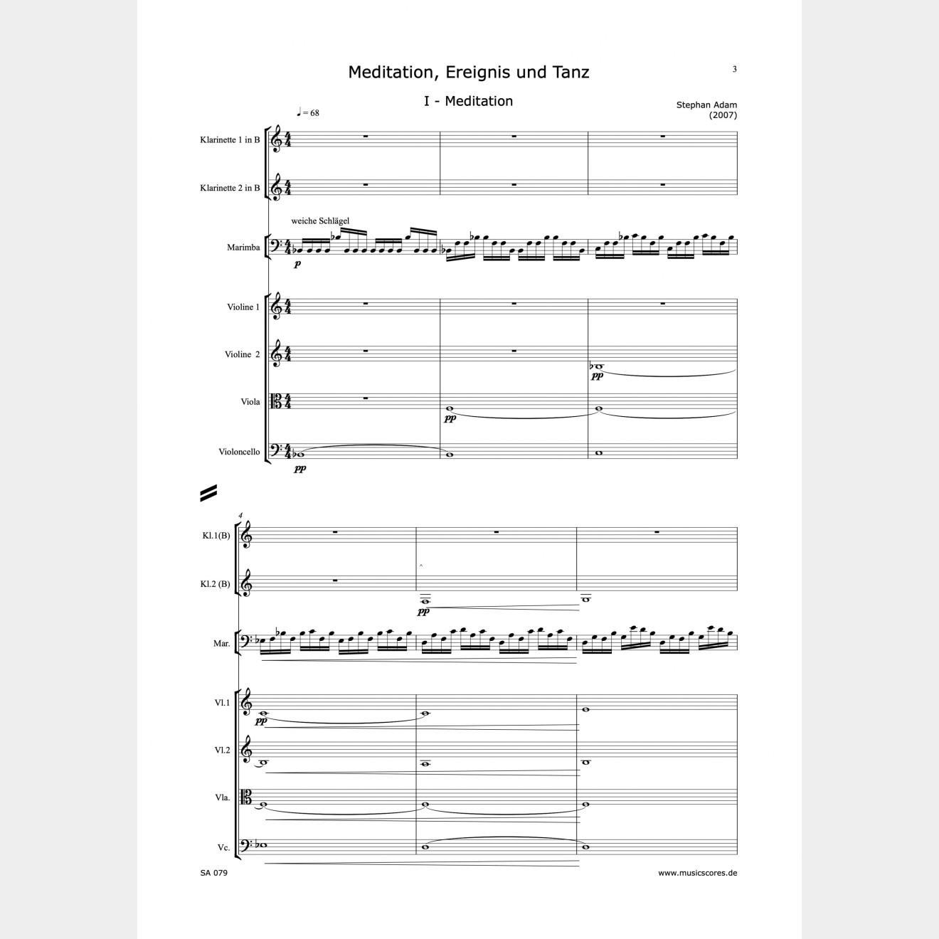 Meditation, Ereignis und Tanz, (Score and parts), 14`
