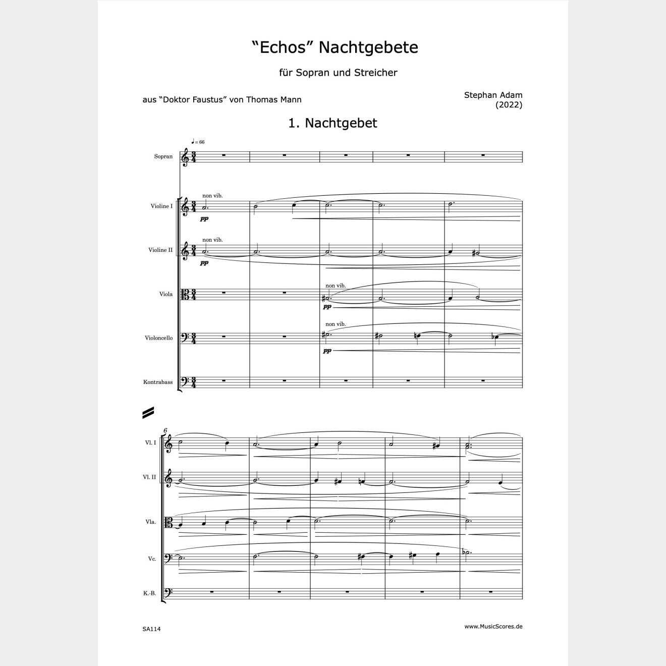Echos Nachtgebete, (2 scores and parts), 15`