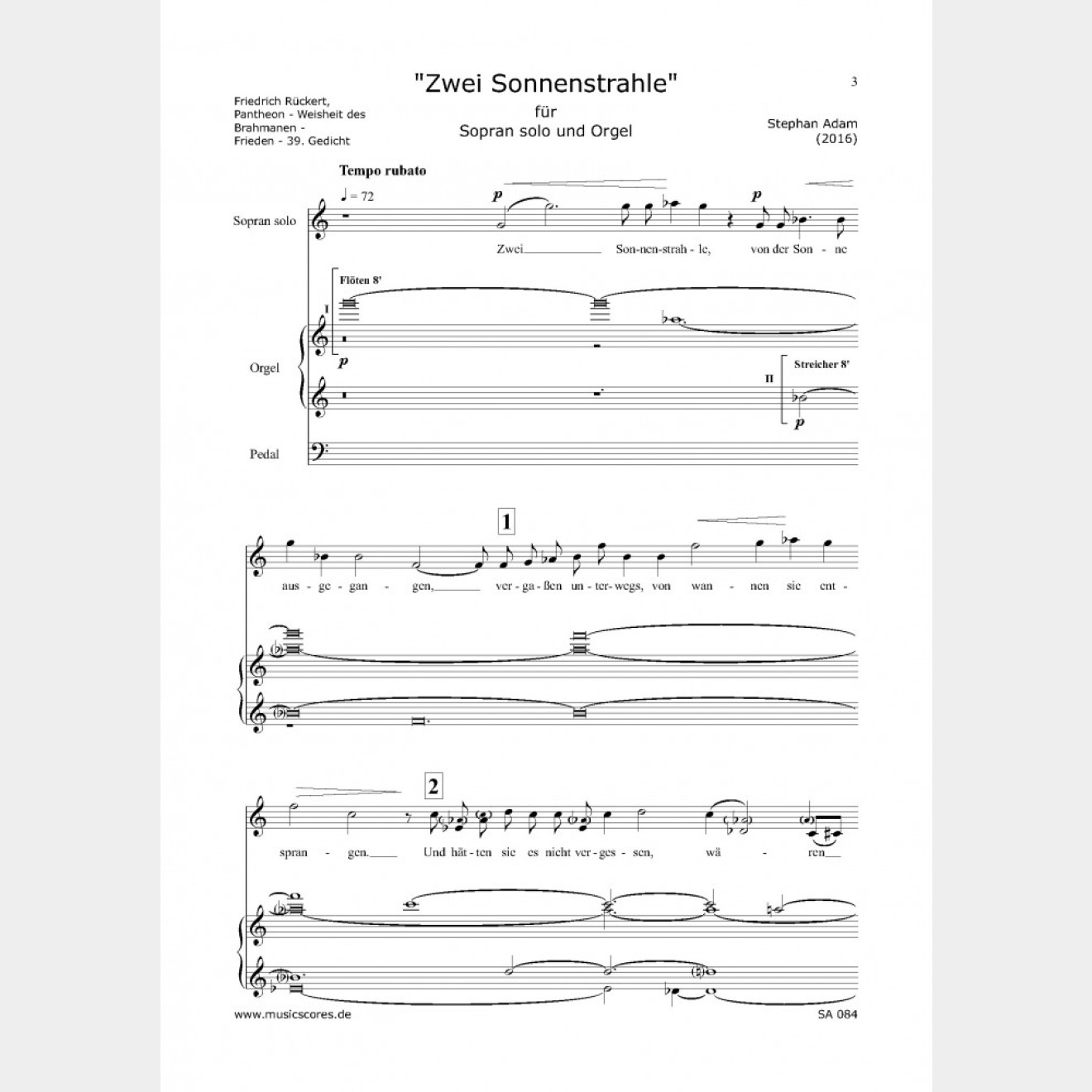 Zwei Sonnenstrahle, 5` (Score and Part)