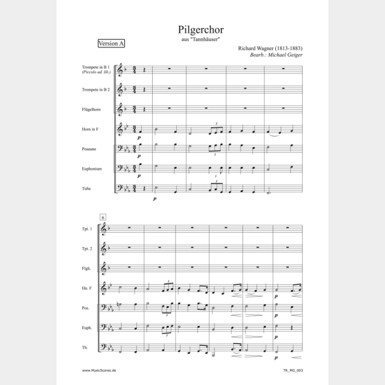 Pilgerchor from Tannhaeuser by R. Wagner, 3, (score and parts)