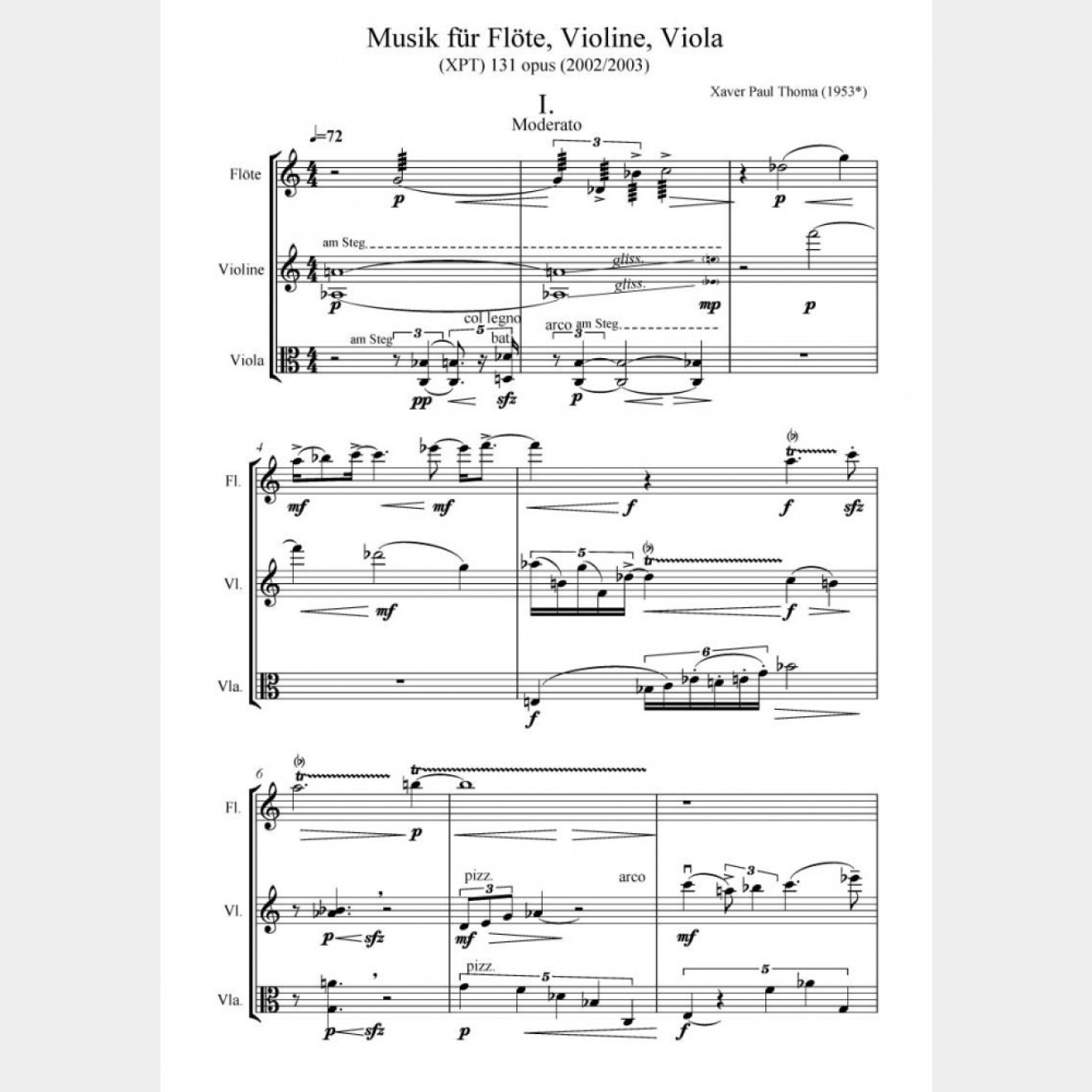 Musik for flute, violin and viola Violine und Viola (Score and Parts), 22`